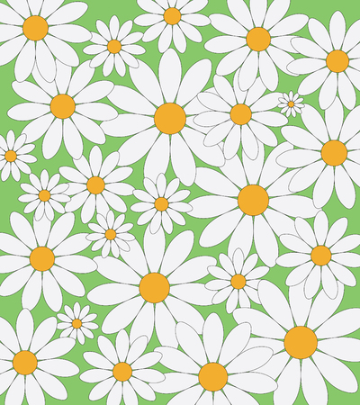 Daisies pattern on a green backgroundのイラスト素材
