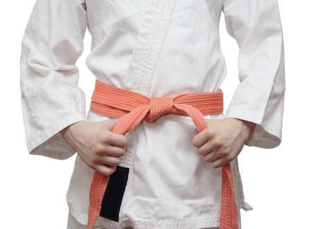 White kimono and an orange beltの写真素材