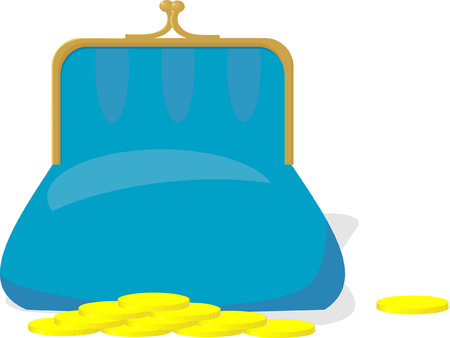 blue purse and coins beside himのイラスト素材