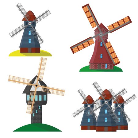 Set of isolated  windmill.のイラスト素材