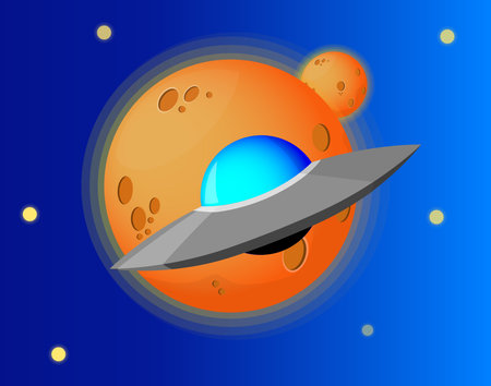 UFO in space against the background of the planets.のイラスト素材