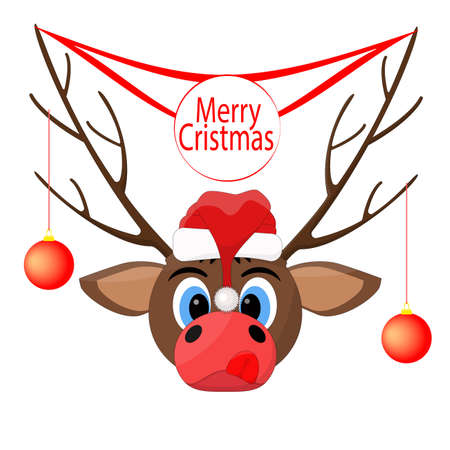 Christmas deer with banner - merry christmas.のイラスト素材