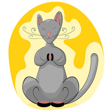 The gray cat sits in a relaxed position. Meditation.のイラスト素材
