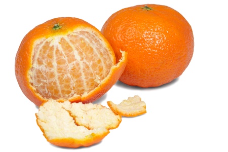 two mandarin on White Background の写真素材