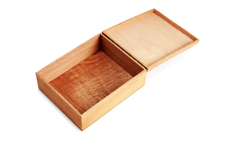 open  wooden box on white backgroundの写真素材