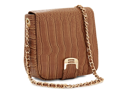 bag in crocodile leather on white backgroundの写真素材