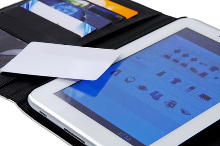 Digital tablet with blank cardの写真素材