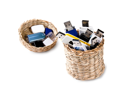 usb  full up in basket on white backgroundの写真素材