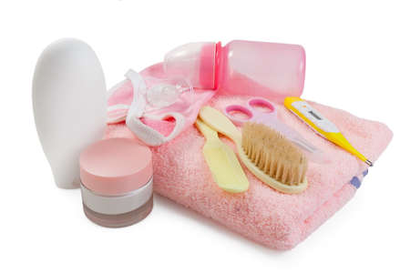 baby care items on white backgroundの写真素材