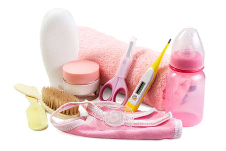 baby care accessories on white backgroundの写真素材