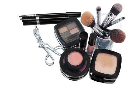 make up brush set and make up on white backgroundの写真素材