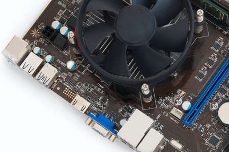 Part motherboard on white background. view from aboveの写真素材