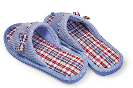 blue slippers on white backgroundの写真素材
