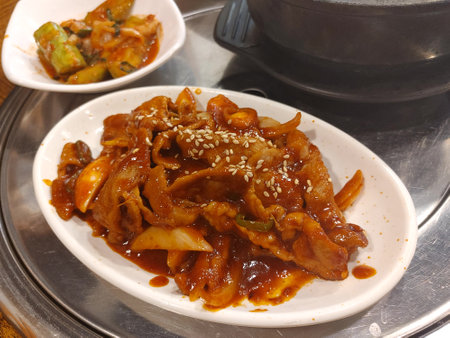 Korean food, Stir-fried pork in sweet and sour sauce.の写真素材