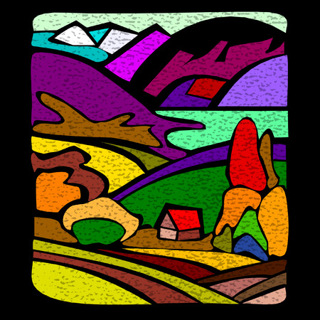 Stained glass landscapeのイラスト素材