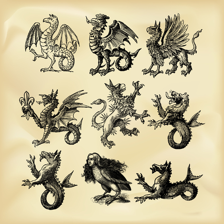 Vintage mythological creaturesのイラスト素材