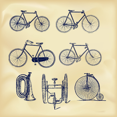 Vintage bicycles setのイラスト素材