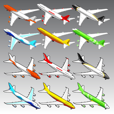 3d isometric airplanes illustrationのイラスト素材