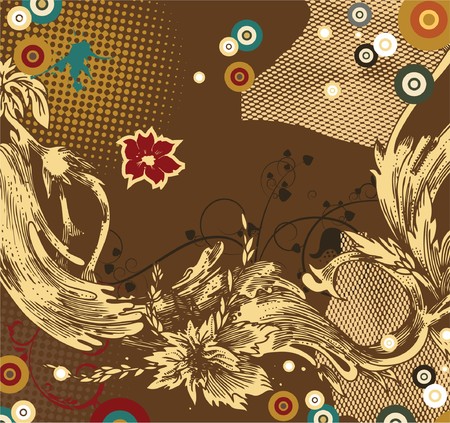 vintage illustration of a floral background with grungeの写真素材