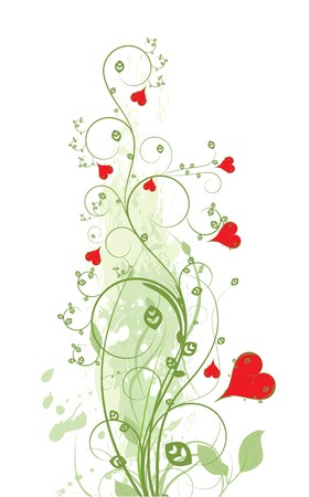 abstract illustration of a floral background with heartsの写真素材