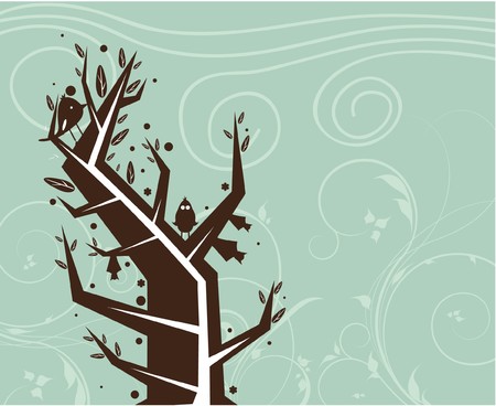 abstract illustration with floral and funny animalsの写真素材