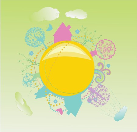 abstract illustration with floral and funny animalsの写真素材
