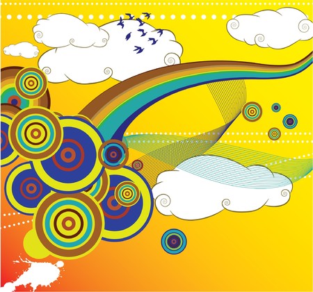 abstract illustration with floral, grunge and rainbowの写真素材