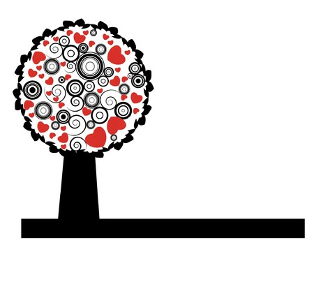 valentine illustration of a tree with hearts and circlesの写真素材