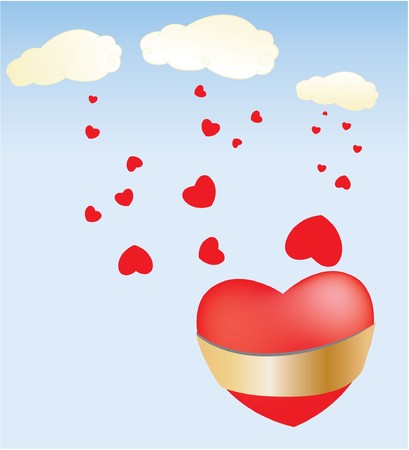 valentine illustration of an abstract background with hearts and cloudsの写真素材