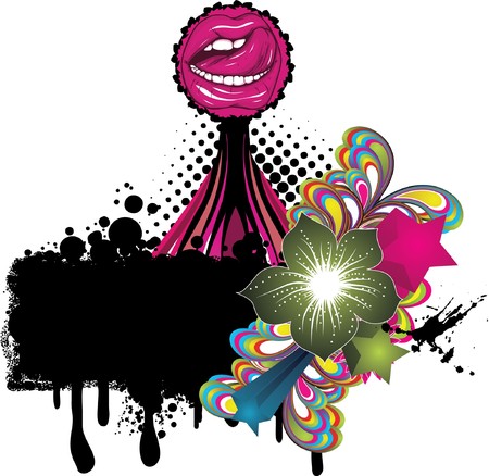 abstract illustration with floral, grunge and mouthの写真素材
