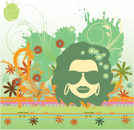 abstract illustration with floral, grunge and silhouetteの写真素材