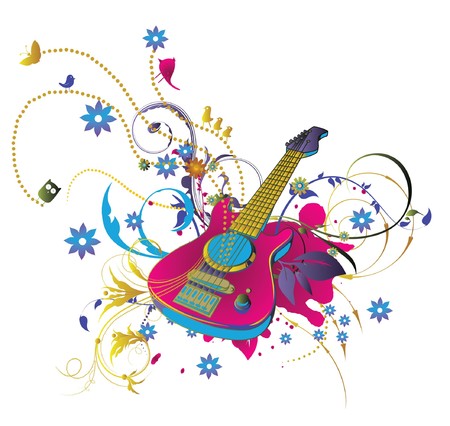 abstract illustration with floral, grunge and guitarの写真素材