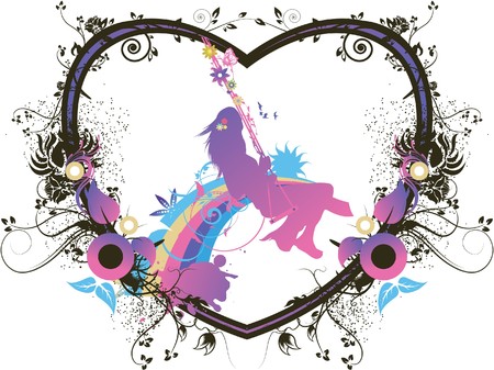 abstract illustration with floral, grunge and silhouetteの写真素材