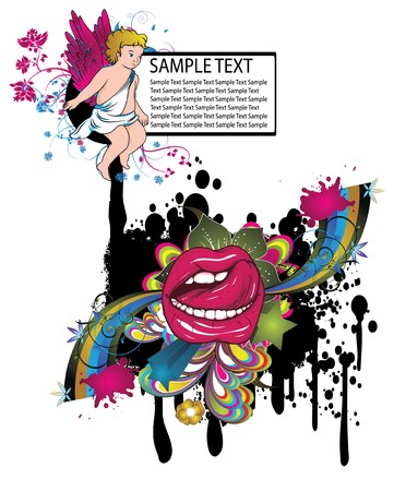 abstract illustration with floral, grunge and mouthの写真素材
