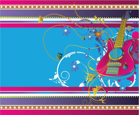 abstract background with guitar, floral and lots of leavesの写真素材