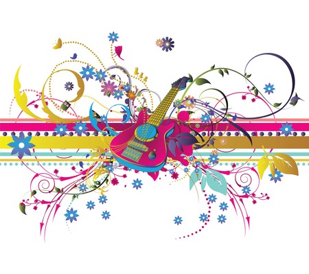 abstract illustration with floral, grunge and guitarの写真素材