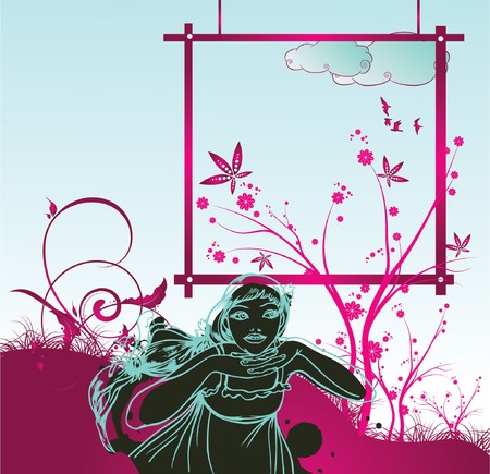 abstract illustration with floral, grunge and silhouetteの写真素材