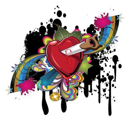 abstract illustration with floral, grunge and heartの写真素材