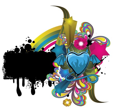 abstract illustration with floral, grunge and heartの写真素材