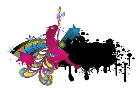 abstract illustration with floral, grunge and silhouetteの写真素材