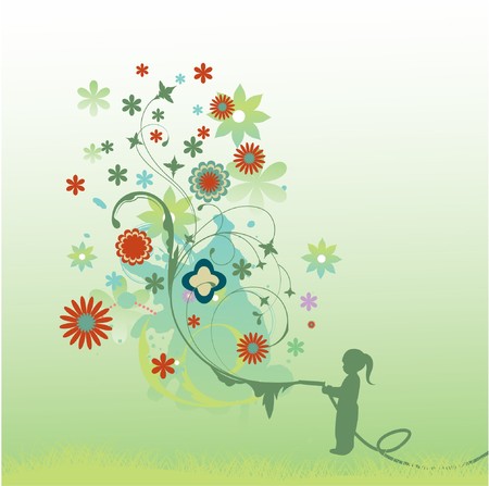abstract illustration with floral, grunge and silhouetteの写真素材