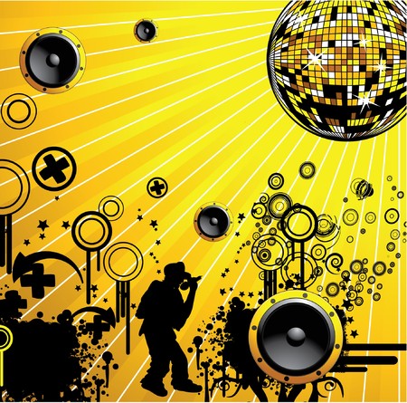 music illustration with floral, grunge and speakerの写真素材
