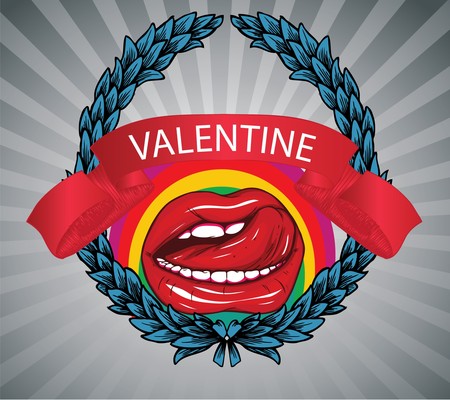 valentine illustration with floral, mouth and speakerの写真素材