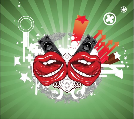 music illustration with floral, mouth and speakerの写真素材