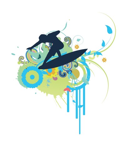 abstract illustration with floral, grunge and surferの写真素材