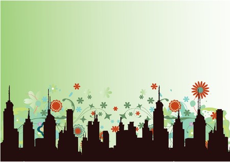 abstract illustration with floral, grunge and cityの写真素材