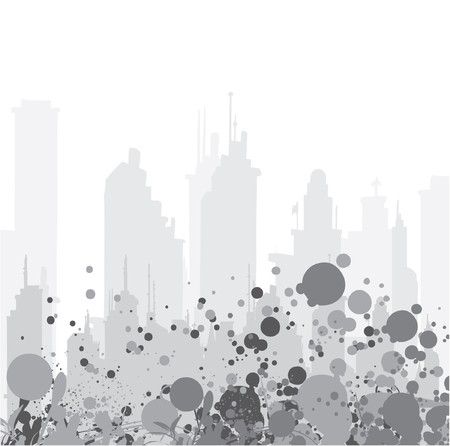 abstract illustration with floral, grunge and cityの写真素材