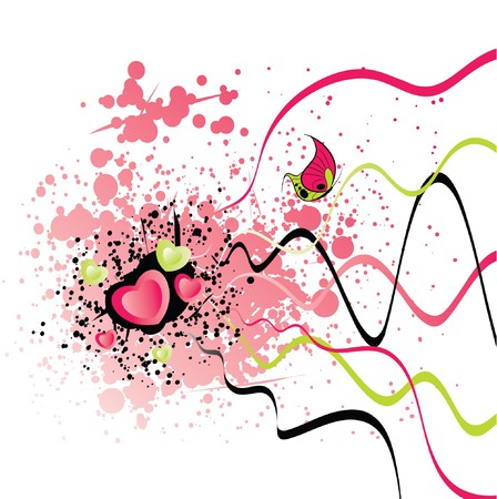 valentine illustration with hearts, grunge and floralの写真素材