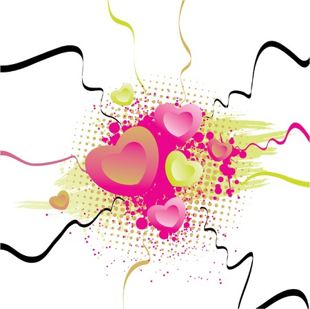 valentine illustration with hearts, grunge and floralの写真素材