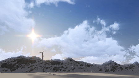 wind electricity generator in mountainの写真素材